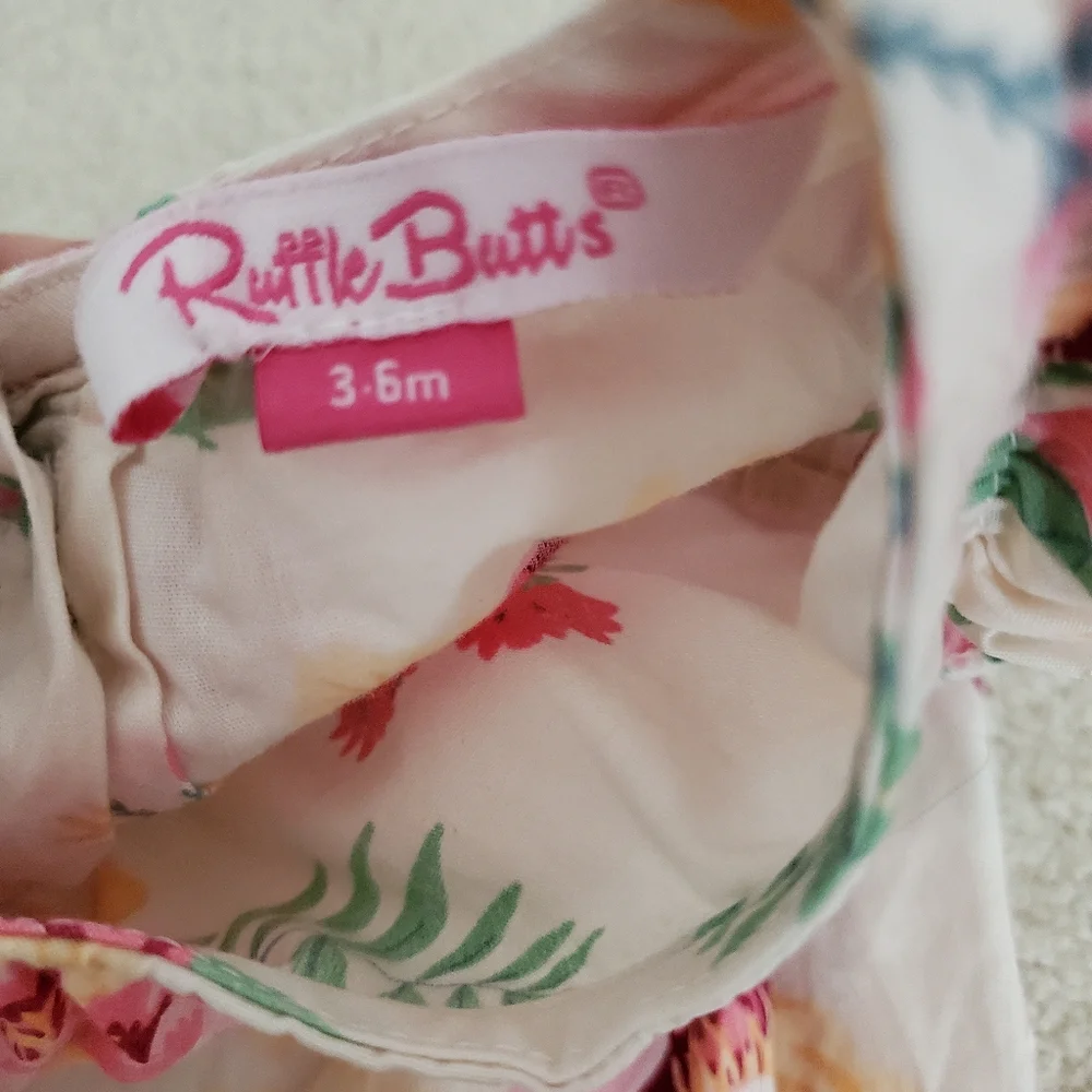 Ruffle Butts Baby Girl Pink Floral Romper Bubble with Ruffles sz3-6m